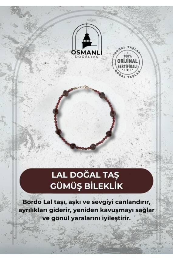 Lal Doğal Taş Gümüş Bileklik - 1