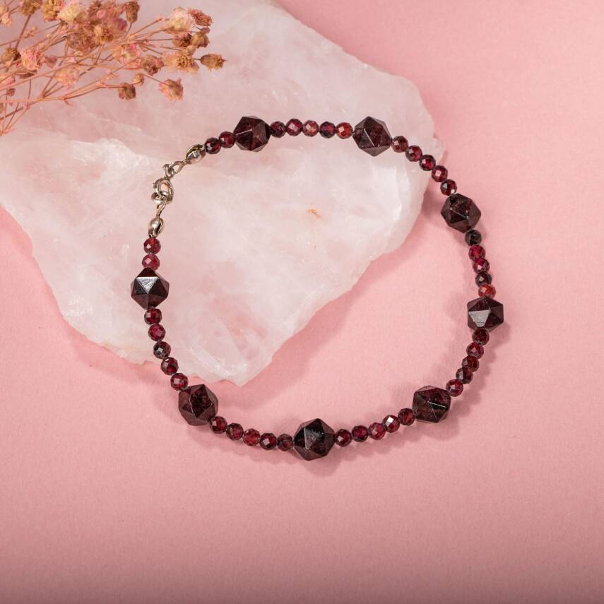 Lal Doğal Taş Gümüş Bileklik - 3