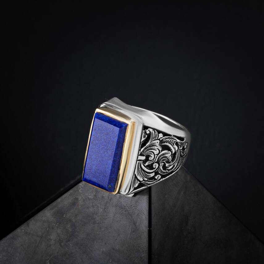 Lapis Doğal Taş Özel Koleksiyon İrityumlu (Kararmaz) Gümüş Yüzük - 1