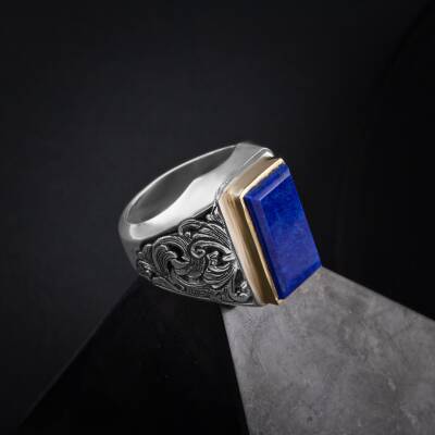 Lapis Doğal Taş Özel Koleksiyon İrityumlu (Kararmaz) Gümüş Yüzük - 3