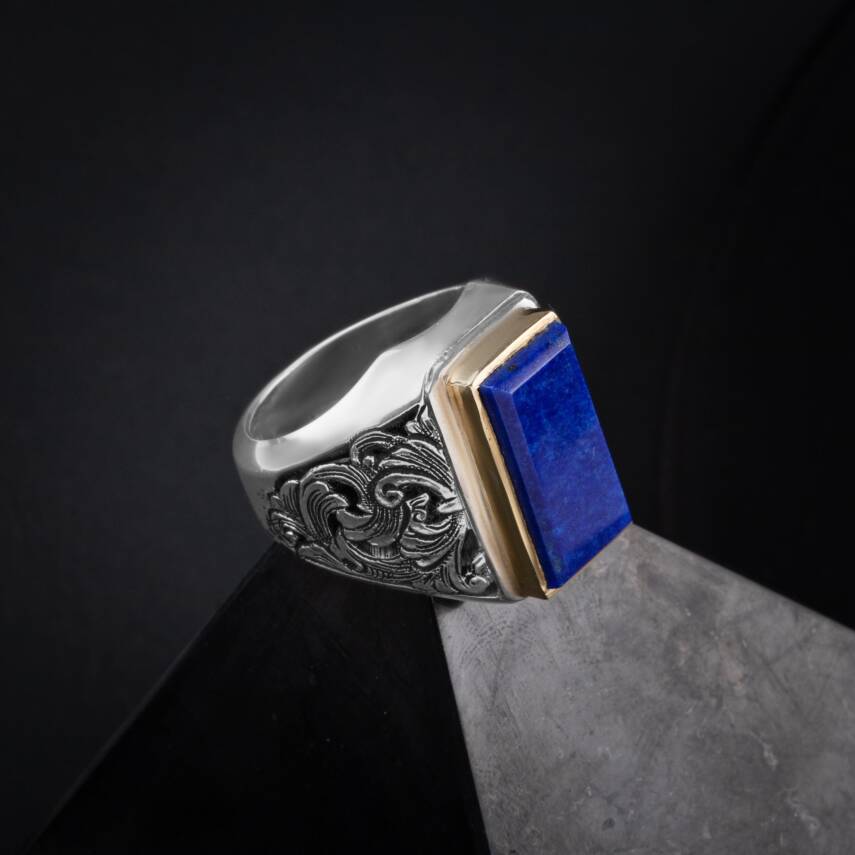 Lapis Doğal Taş Özel Koleksiyon İrityumlu (Kararmaz) Gümüş Yüzük - 3