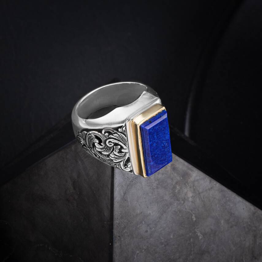 Lapis Doğal Taş Özel Koleksiyon İrityumlu (Kararmaz) Gümüş Yüzük - 4