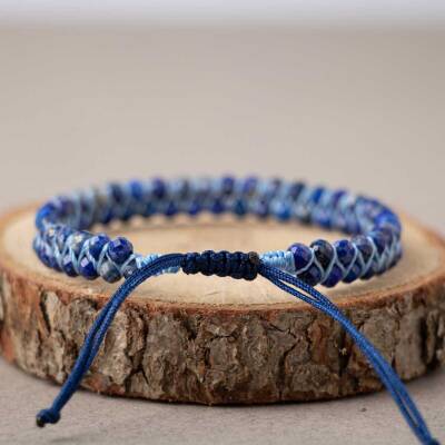 Lapis Lazuli 3-4mm Çift Sıra Doğal Taş Bileklik - 4