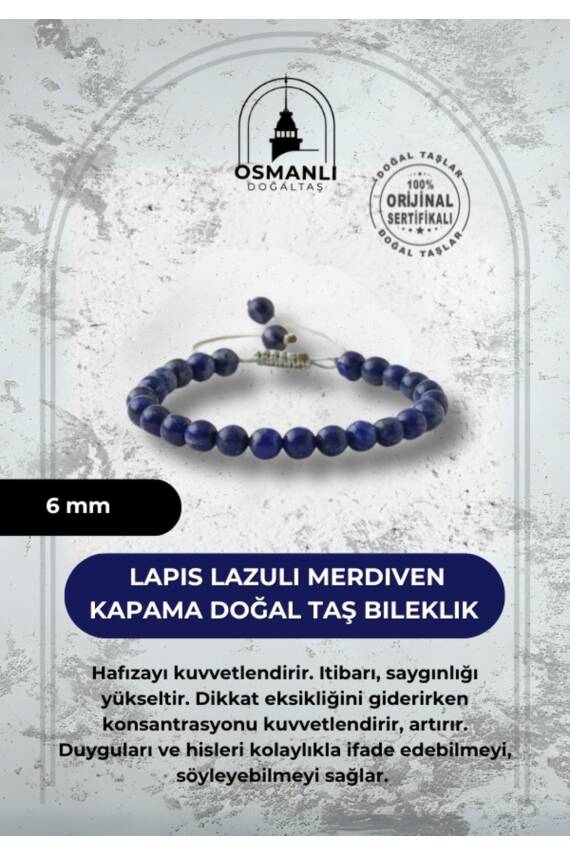 Lapis Lazuli 6mm Merdiven Kapama Doğal Taş Bileklik - 1