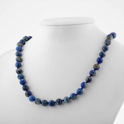 Lapis Lazuli 8 mm Düğümlü Doğal Taş Kolye - Doğal Taş (1)