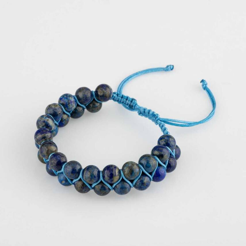 Lapis Lazuli 8mm Çift Sıra Makrome Doğal Taş Bileklik - 1