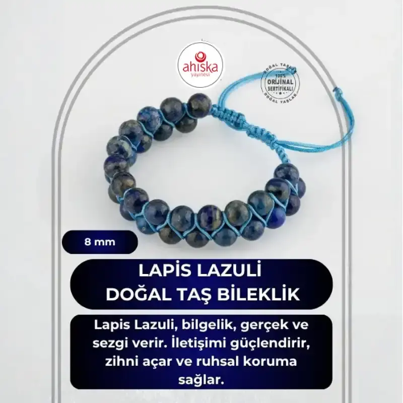 Lapis Lazuli 8mm Çift Sıra Makrome Doğal Taş Bileklik - 2
