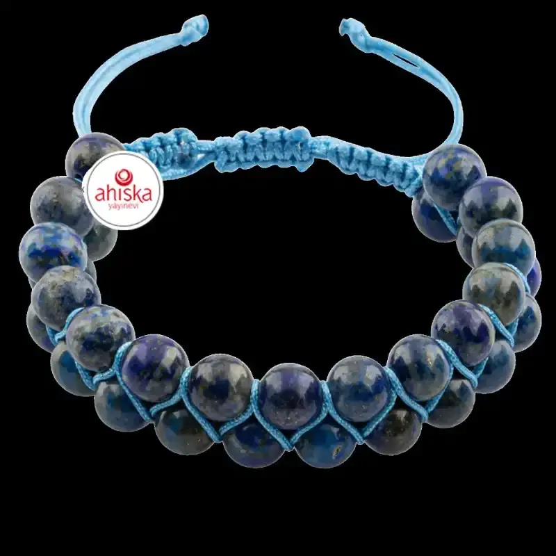 Lapis Lazuli 8mm Çift Sıra Makrome Doğal Taş Bileklik - 3
