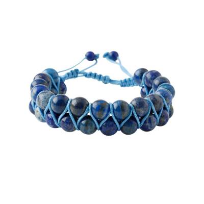 Lapis Lazuli 8mm Çift Sıra Makrome Doğal Taş Bileklik - 4