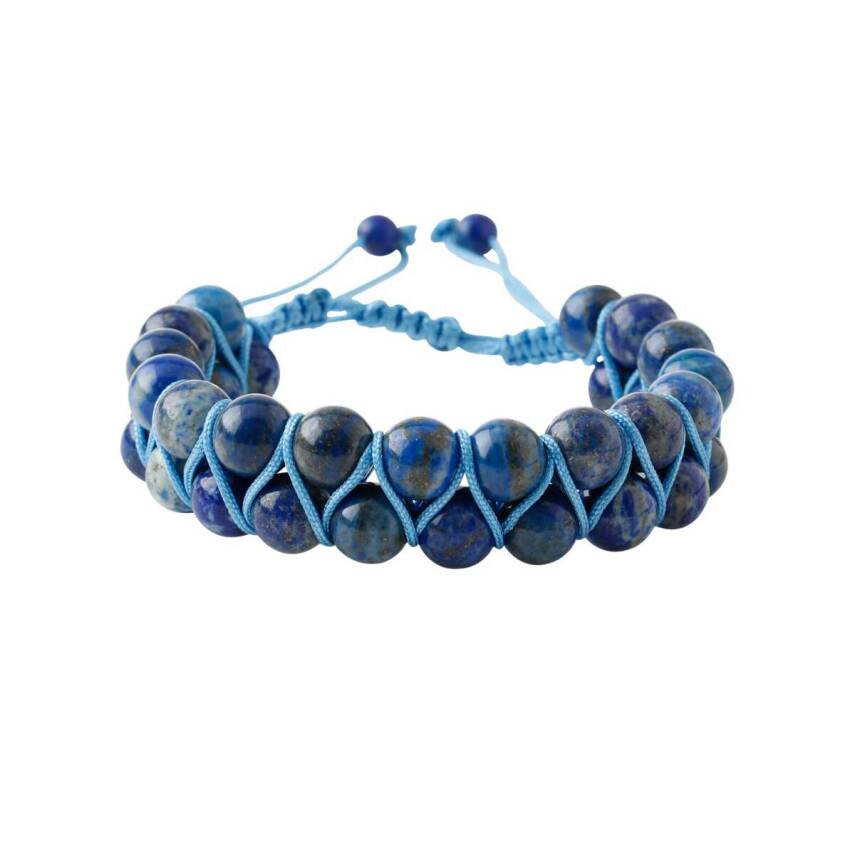 Lapis Lazuli 8mm Çift Sıra Makrome Doğal Taş Bileklik - 4
