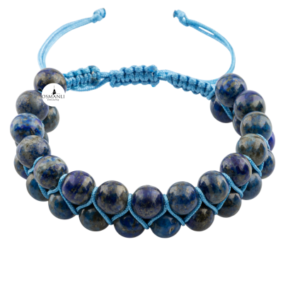 Lapis Lazuli 8mm Çift Sıra Makrome Doğal Taş Bileklik - 4