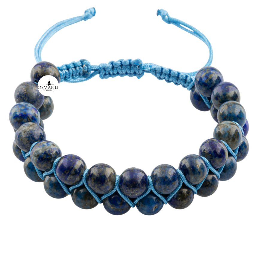 Lapis Lazuli 8mm Çift Sıra Makrome Doğal Taş Bileklik - 4