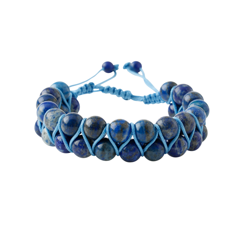 Lapis Lazuli 8mm Çift Sıra Makrome Doğal Taş Bileklik - 5