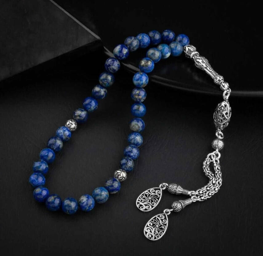 Lapis Lazuli Doğal Taş 8mm Gümüş İmameli Tesbih - 1