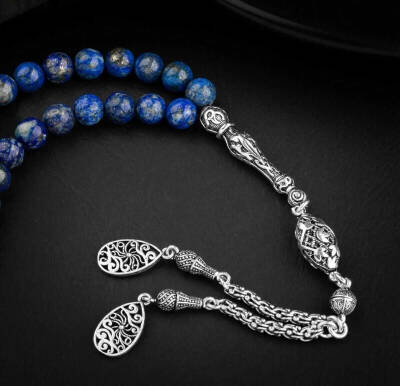 Lapis Lazuli Doğal Taş 8mm Gümüş İmameli Tesbih - Doğal Taş (1)