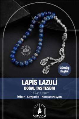 Lapis Lazuli Doğal Taş 8mm Gümüş İmameli Tesbih - Osmanlı Doğal Taş