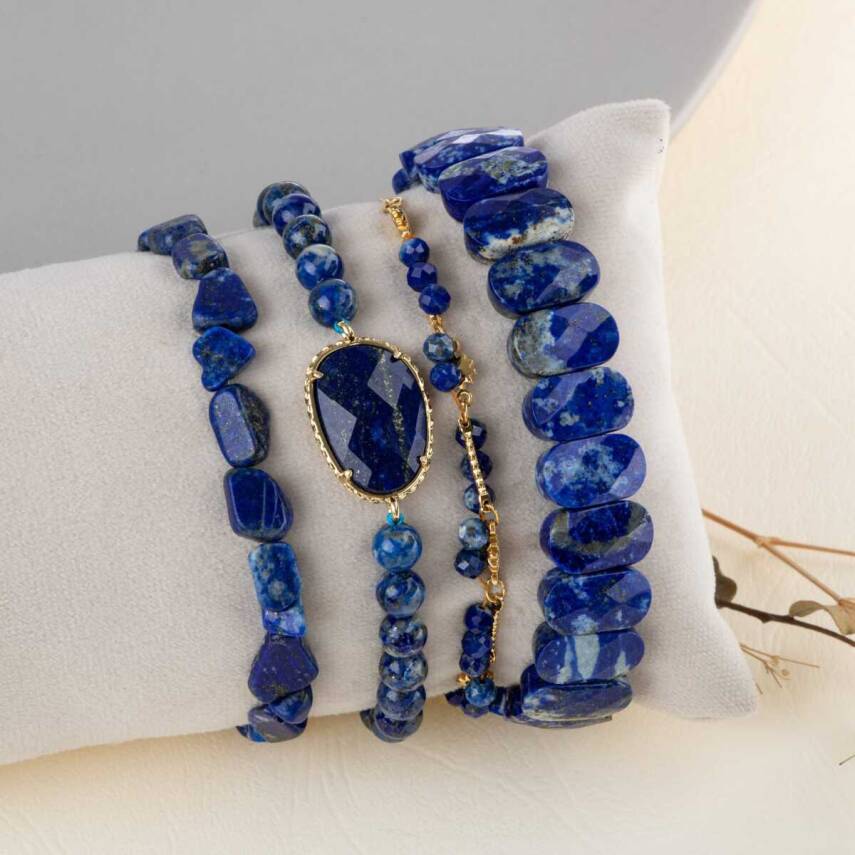 Lapis Lazuli Doğal Taş Kadın Bileklik Seti - 1
