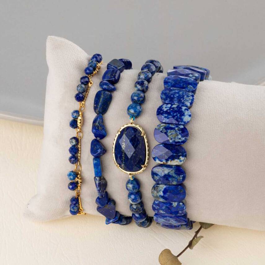 Lapis Lazuli Doğal Taş Kadın Bileklik Seti - 4