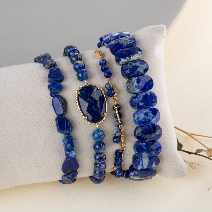 Lapis Lazuli Doğal Taş Kadın Bileklik Seti - 2