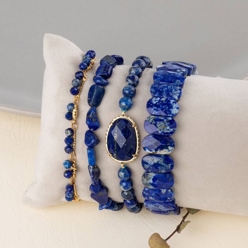Lapis Lazuli Doğal Taş Kadın Bileklik Seti - 3