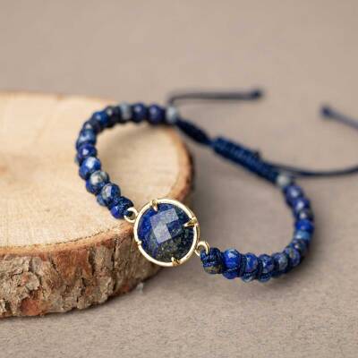 Lapis Lazuli Doğal Taş Makrome Bileklik - Doğal Taş
