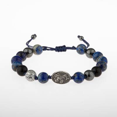 Lapis Lazuli Doğal Taş Tasarım Gümüş Bileklik- 20-21cm - Osmanlı Doğaltaş