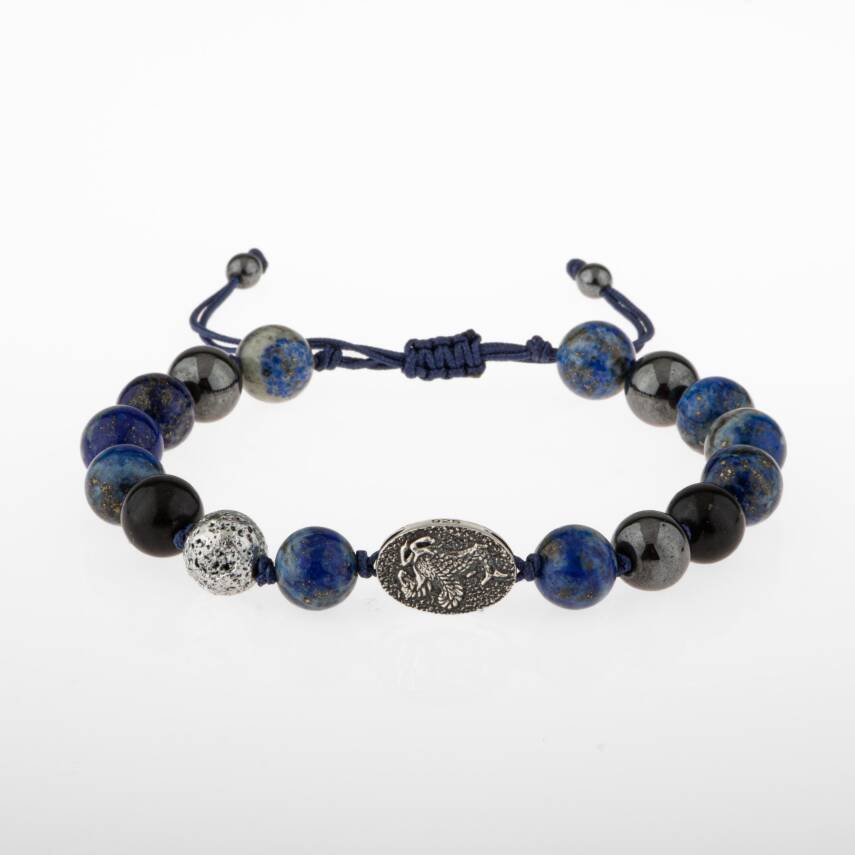 Lapis Lazuli Doğal Taş Tasarım Gümüş Bileklik- 20-21cm - 1