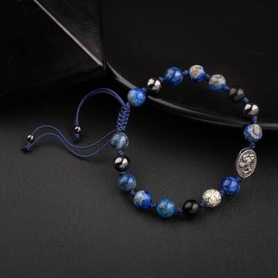 Lapis Lazuli Doğal Taş Tasarım Gümüş Bileklik- 20-21cm - 3