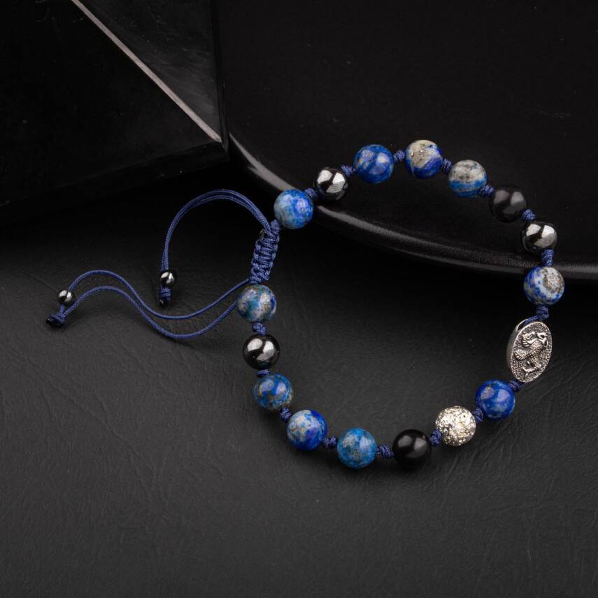 Lapis Lazuli Doğal Taş Tasarım Gümüş Bileklik- 20-21cm - 3