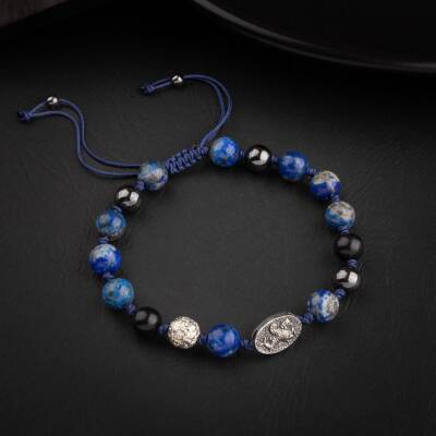 Lapis Lazuli Doğal Taş Tasarım Gümüş Bileklik- 20-21cm - 4