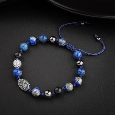 Lapis Lazuli Doğal Taş Tasarım Gümüş Bileklik- 20-21cm - 5