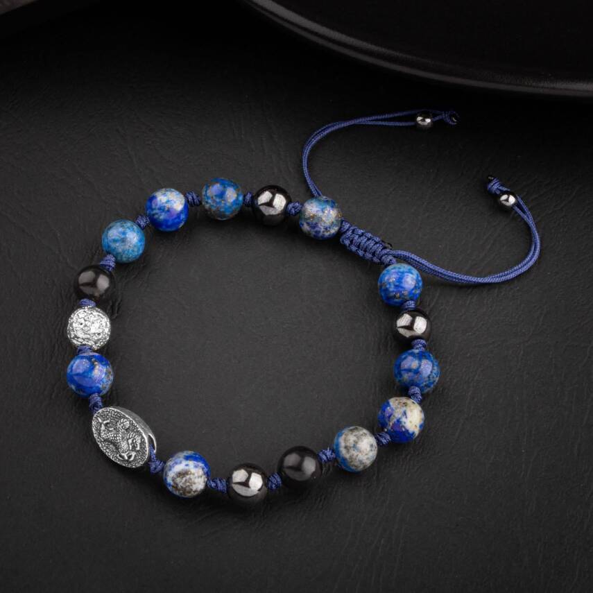 Lapis Lazuli Doğal Taş Tasarım Gümüş Bileklik- 20-21cm - 5