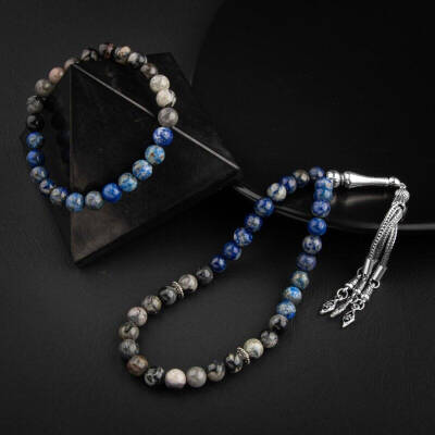 Lapis Lazuli-Jasper Doğal Taş Tesbih Bileklik Seti - 3