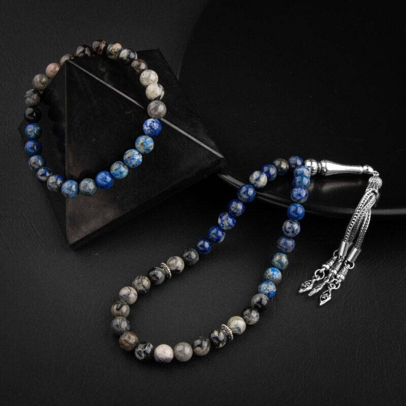 Lapis Lazuli-Jasper Doğal Taş Tesbih Bileklik Seti - 3