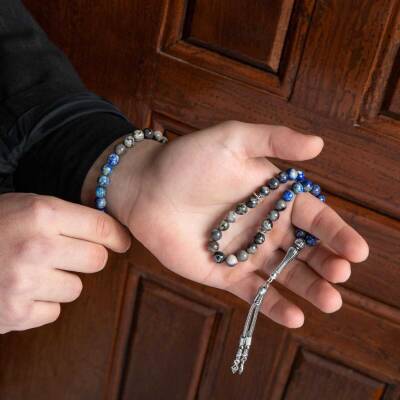 Lapis Lazuli-Jasper Doğal Taş Tesbih Bileklik Seti - Doğal Taş