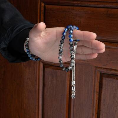 Lapis Lazuli-Jasper Doğal Taş Tesbih Bileklik Seti - 5