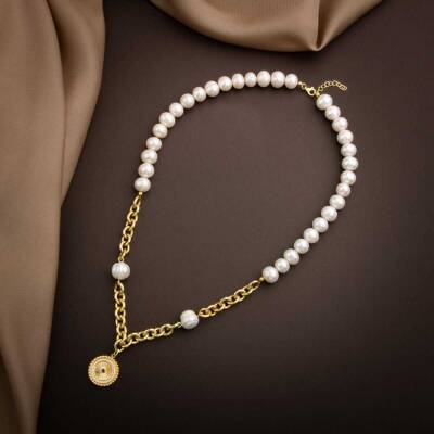 Lapis Lazuli Taşlı İnci Doğal Taş Gümüş Doc Zincir Tasarım Kolye - Osmanlı Doğaltaş