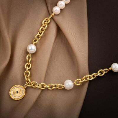 Lapis Lazuli Taşlı İnci Doğal Taş Gümüş Doc Zincir Tasarım Kolye - 3