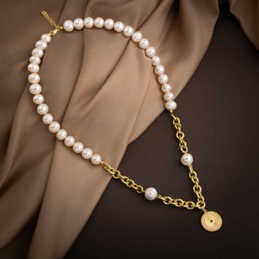 Lapis Lazuli Taşlı İnci Doğal Taş Gümüş Doc Zincir Tasarım Kolye - 4