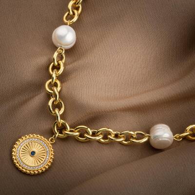 Lapis Lazuli Taşlı İnci Doğal Taş Gümüş Doc Zincir Tasarım Kolye - Osmanlı Doğaltaş