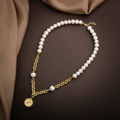 Lapis Lazuli Taşlı İnci Doğal Taş Gümüş Doc Zincir Tasarım Kolye - 5