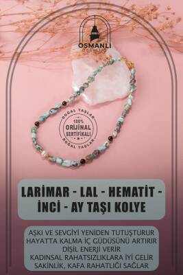 Larimar-Lal-Hematit-İnci-Ay Taşı Altın Kaplama Doğal Taş Kolye - Osmanlı Doğaltaş