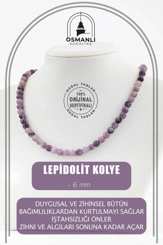 Lepidolit 6 mm Dizi Doğal Taş Kolye - 2