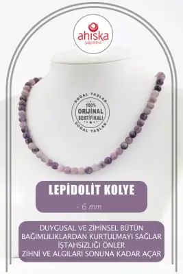 Lepidolit 6 mm Dizi Doğal Taş Kolye - 1