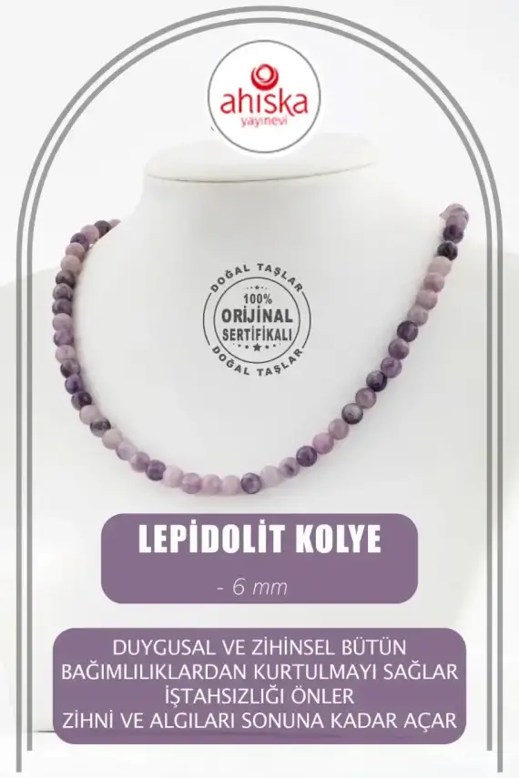 Lepidolit 6 mm Dizi Doğal Taş Kolye - 1