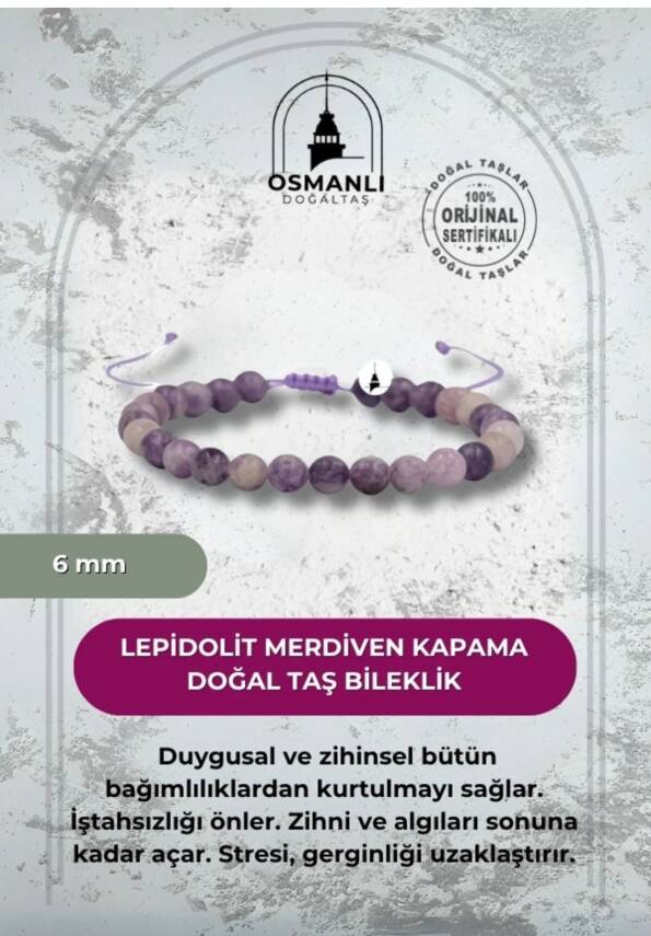 Lepidolit 6mm Merdiven Kapama Doğal Taş Bileklik - 2
