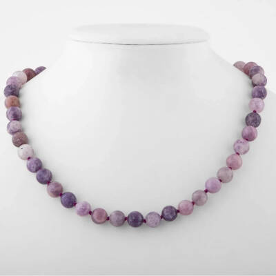 Lepidolit 8 mm Düğümlü Doğal Taş Kolye - Osmanlı Doğaltaş