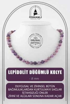 Lepidolit 8 mm Düğümlü Doğal Taş Kolye - 2