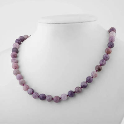 Lepidolit 8 mm Düğümlü Doğal Taş Kolye - 3