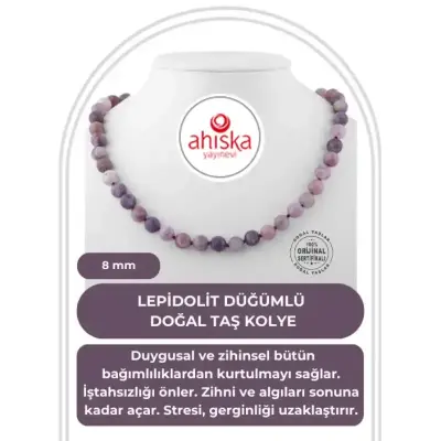 Lepidolit 8 mm Düğümlü Doğal Taş Kolye - Doğal Taş (1)